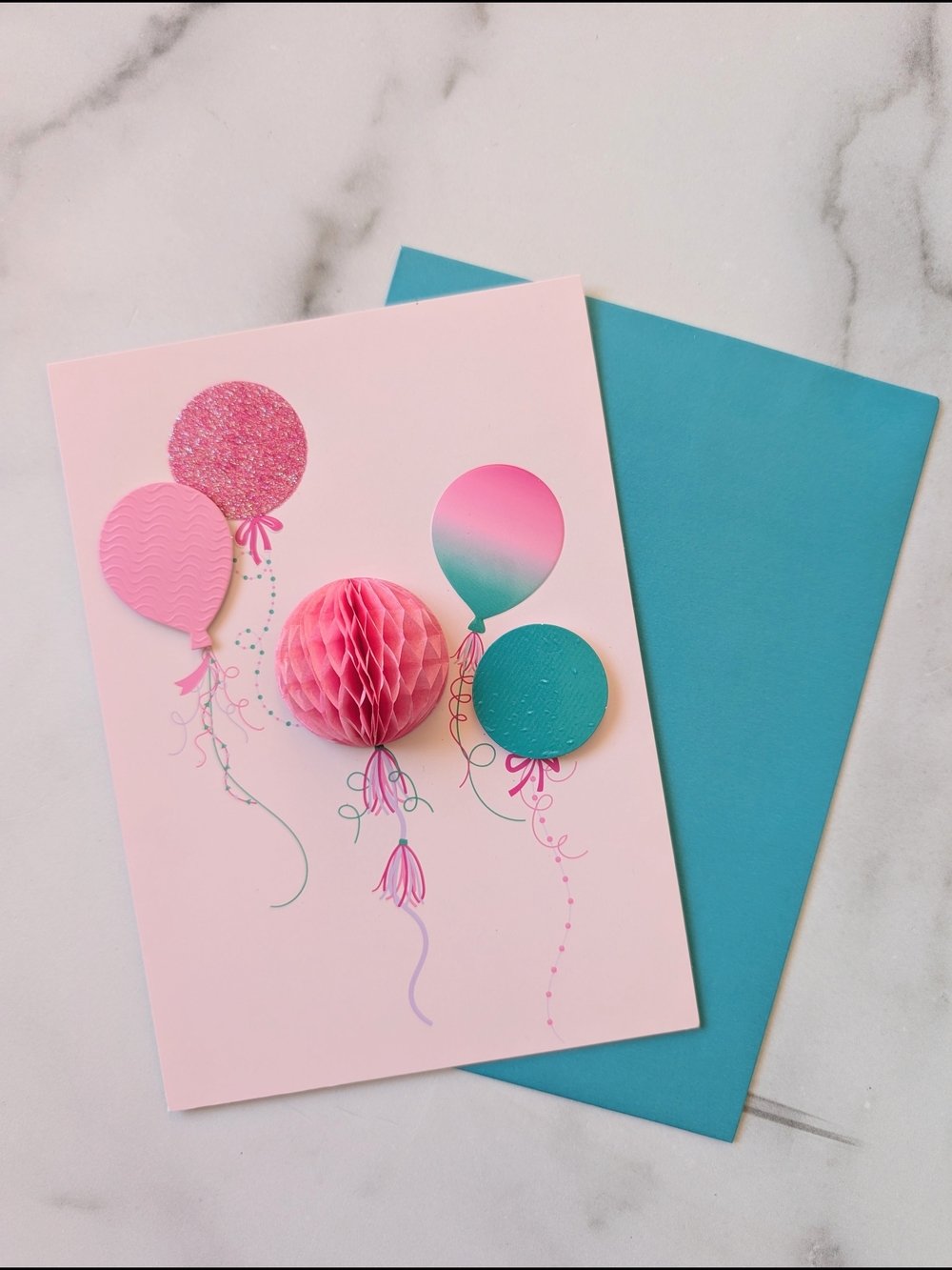 Pink Balloon Pop-Up Greeting Card with Teal Envelope